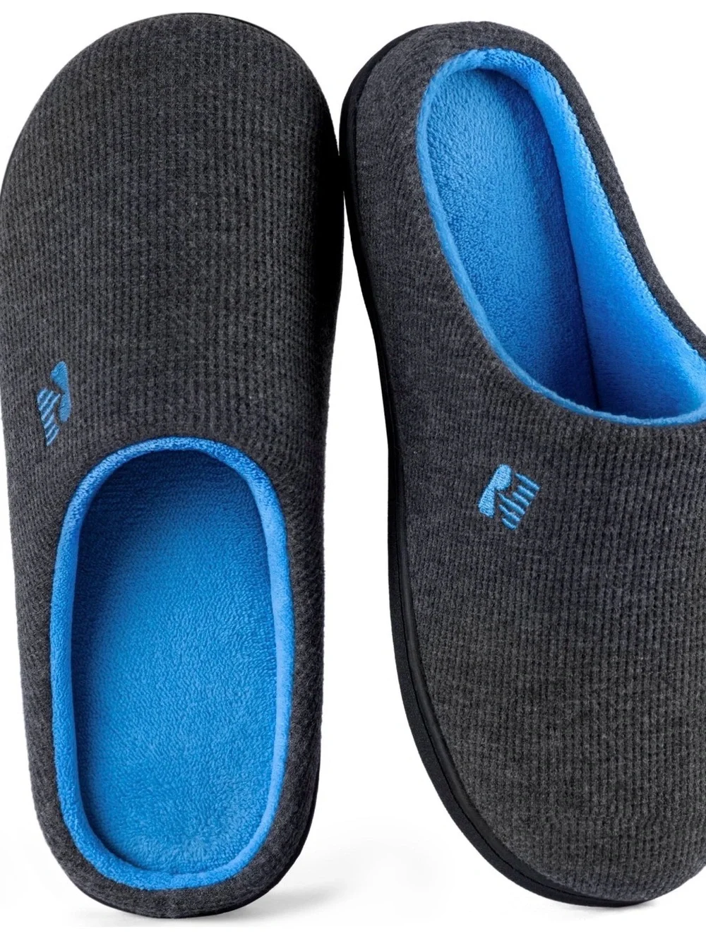 Men's Charcoal Gray Slip-On Slippers with Bright Blue Lining RockDove size 9/10
